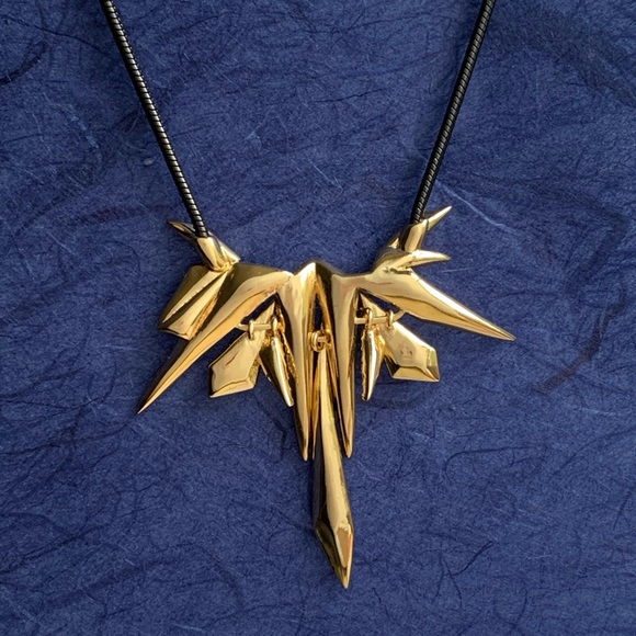 Alexis Bittar Golden Crystal Encrusted Spiked Origami Shards Bib Necklace - Picture 8 of 10